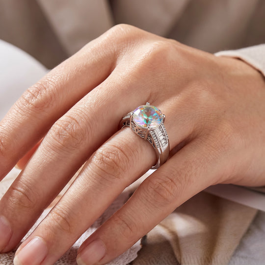 DAS GRÖßTE - Merkur mystischer Topas, Weißer Zirkon Ring 925 Silber Rhodiniert (Größe 19.00) ca. 7.98 ct