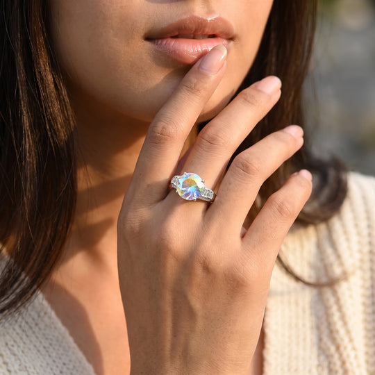 DAS GRÖßTE - Merkur mystischer Topas, Weißer Zirkon Ring 925 Silber Rhodiniert (Größe 19.00) ca. 7.98 ct