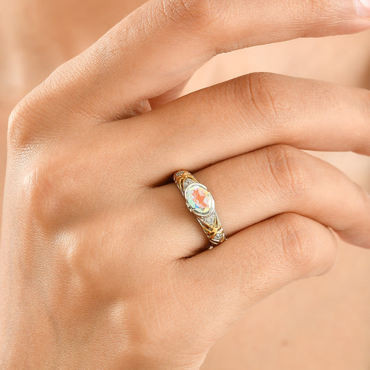 D'Joy Merkur mystischer Topas, Weißer Zirkon Ring 925 Silber Platiniert und vergoldet (Größe 20.00) ca. 1,42 ct