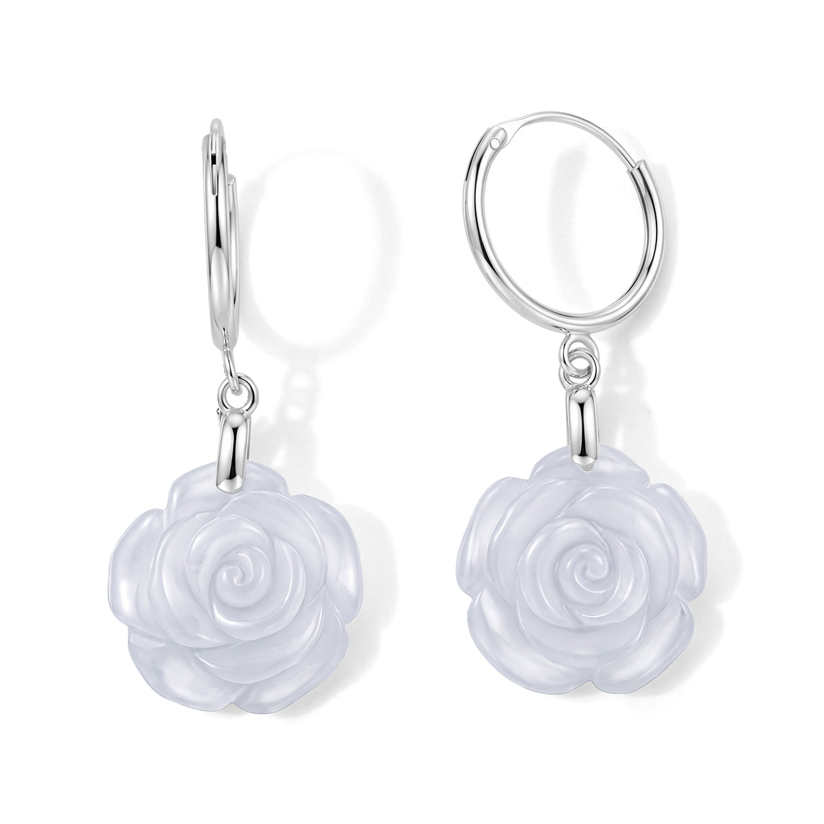 D'Joy Weiße Jade Ohrringe 925 Silber Rhodiniert  ca. 10.00 ct