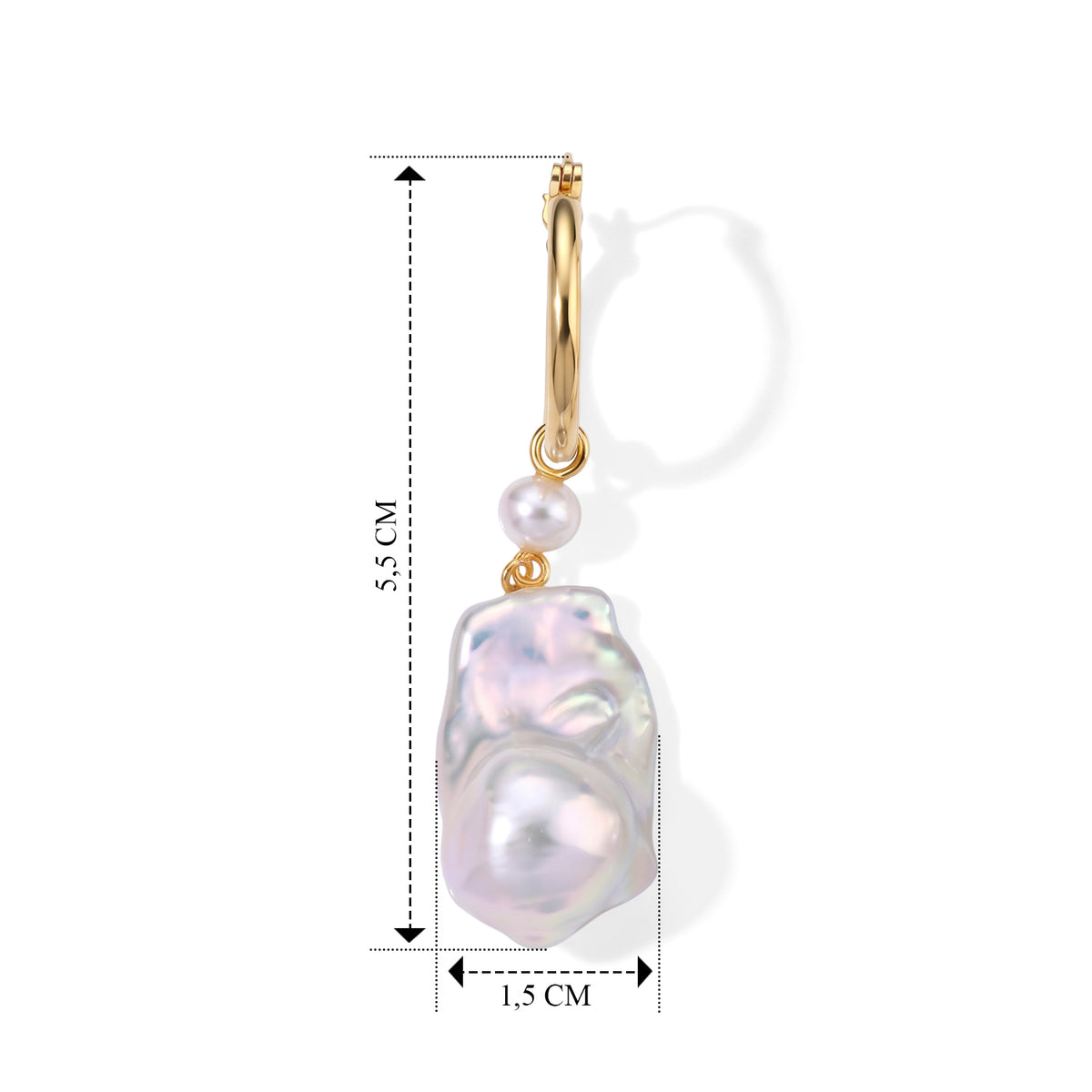 D'Joy Weiße Barockperle, Zhuji Akoya-Perle (3-5mm) Ohrringe 925 Silber Vergoldet