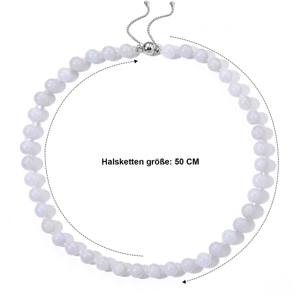 D'Joy 382,50 ct. natürliche weiße Jade 50+5cm Halskette, 925 Silber rhodiniert