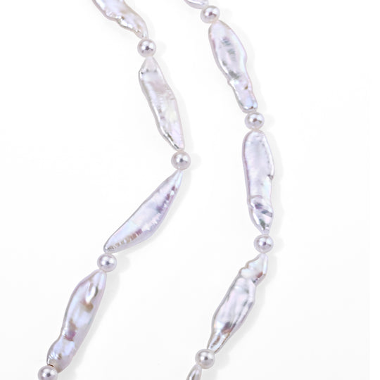 AAA Weiße Keshi Perle, Zhuji Akoya-Perle (4-6mm) Halskette ca. 45 cm 925 Silber Vergoldet