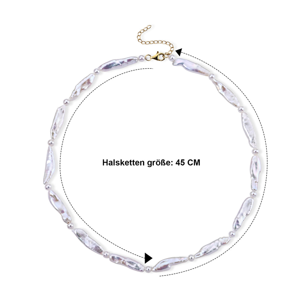 AAA Weiße Keshi Perle, Zhuji Akoya-Perle (4-6mm) Halskette ca. 45 cm 925 Silber Vergoldet