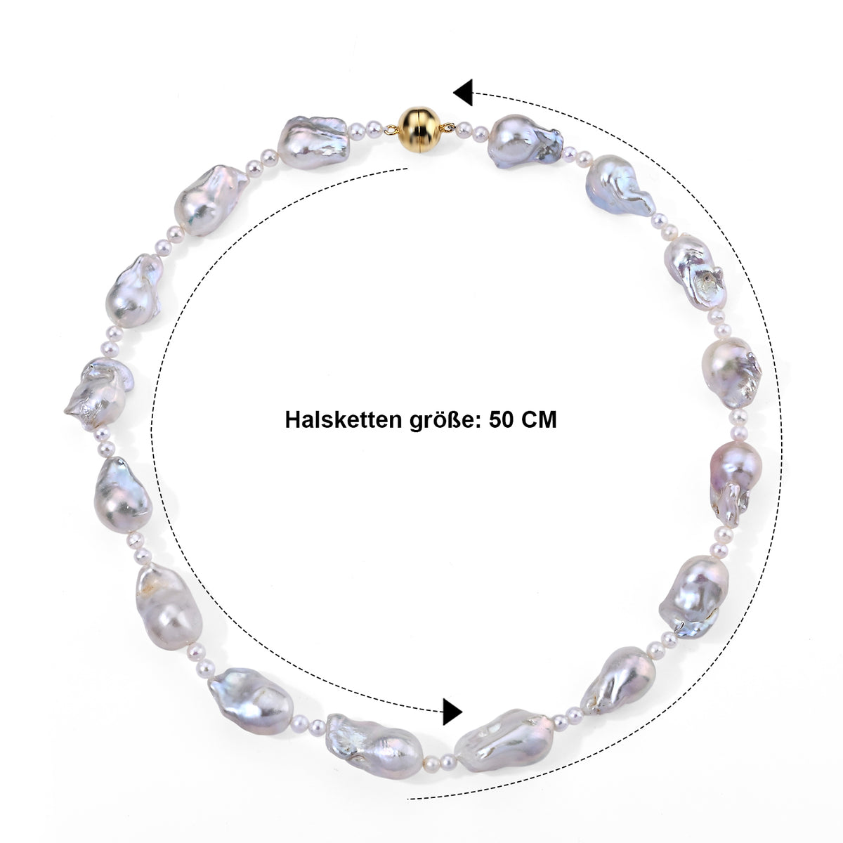 Weiße Barockperle, Zhuji Akoya-Perle (4-5mm) Halskette ca. 50 cm 925 Silber Vergoldet