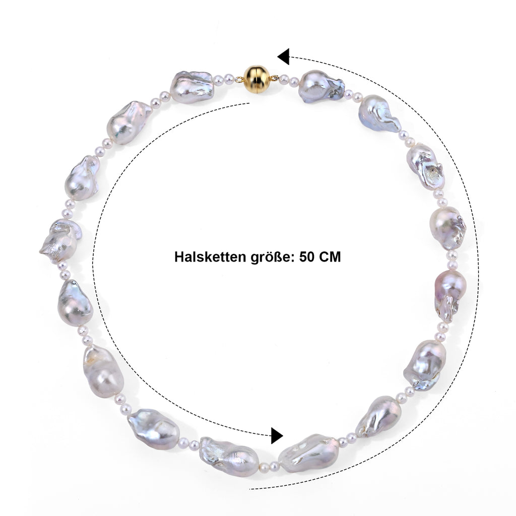 Weiße Barockperle, Zhuji Akoya-Perle (4-5mm) Halskette ca. 50 cm 925 Silber Vergoldet