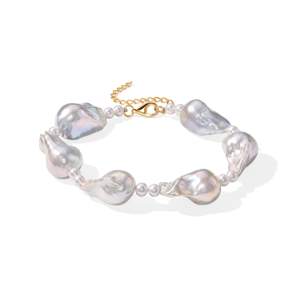 D'Joy Weiße Barockperle, Zhuji Akoya-Perle (4-5mm) Armband ca. 20 cm 925 Silber Vergoldet
