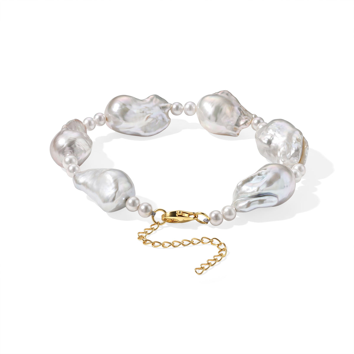 D'Joy Weiße Barockperle, Zhuji Akoya-Perle (4-5mm) Armband ca. 20 cm 925 Silber Vergoldet