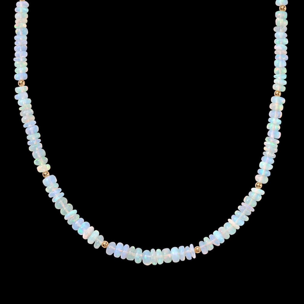 D'Joy Natürlicher, äthiopischer Welo Opal Halskette ca. 45 cm 925 Silber 750 Gelbgold vermeil (08-10 Werktage Lieferzeit) ca. 30,00 ct.