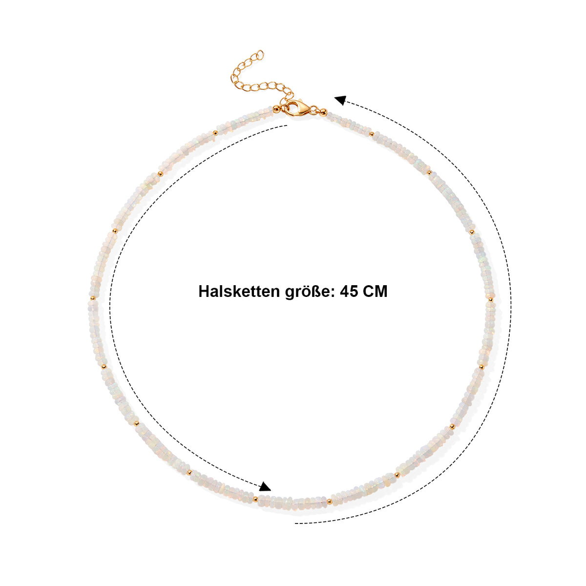 D'Joy Natürlicher, äthiopischer Welo Opal Halskette ca. 45 cm 925 Silber 750 Gelbgold vermeil (08-10 Werktage Lieferzeit) ca. 30,00 ct.