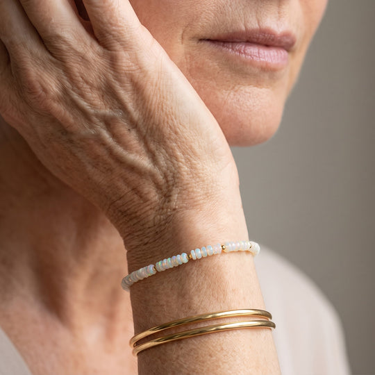 D'Joy Natürlicher, äthiopischer Welo Opal Armband ca. 19 cm + 5 cm Extender  925 Silber 750 Gelbgold vermeil ca. 12.00 ct