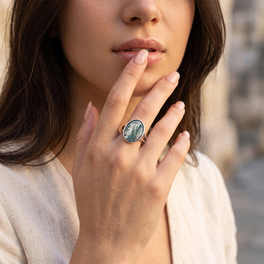 Moosachat Ring Nickelfreies Messing (Größe 20.00)  ca. 10.00 ct