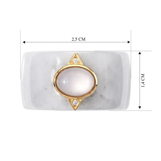 D'Joy EXTREM SELTEN Natürliche Weiße Jadeit Jade, Moissanit Ring 925 Silber Vergoldet (Größe 20.00) ca. 30.01 ct