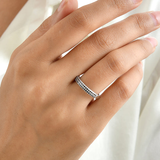 D'Joy Schwarzer Moissanit Ring 925 Silber Platiniert (Größe 20.00) ca. 0.26 ct