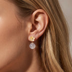 EXTREM SELTEN Weiße Jade, Perlmutt Ohrringe 925 Silber Vergoldet 25.00 ct