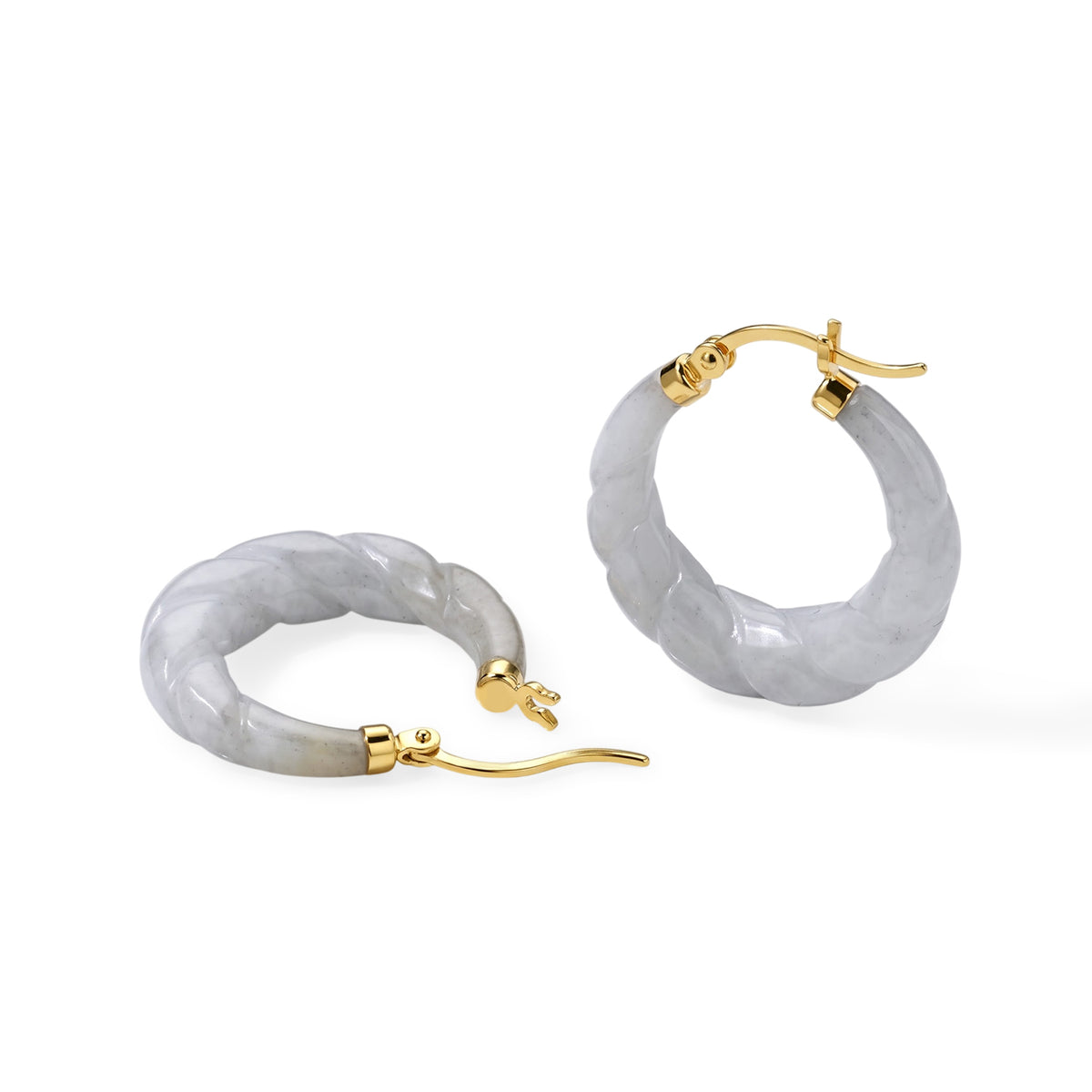 Weiße Jade Ohrringe 925 Silber Vergoldet ca. 25,00 ct.
