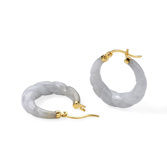 Weiße Jade Ohrringe 925 Silber Vergoldet ca. 25.00 ct