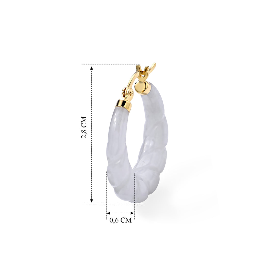 Weiße Jade Ohrringe 925 Silber Vergoldet ca. 25,00 ct.