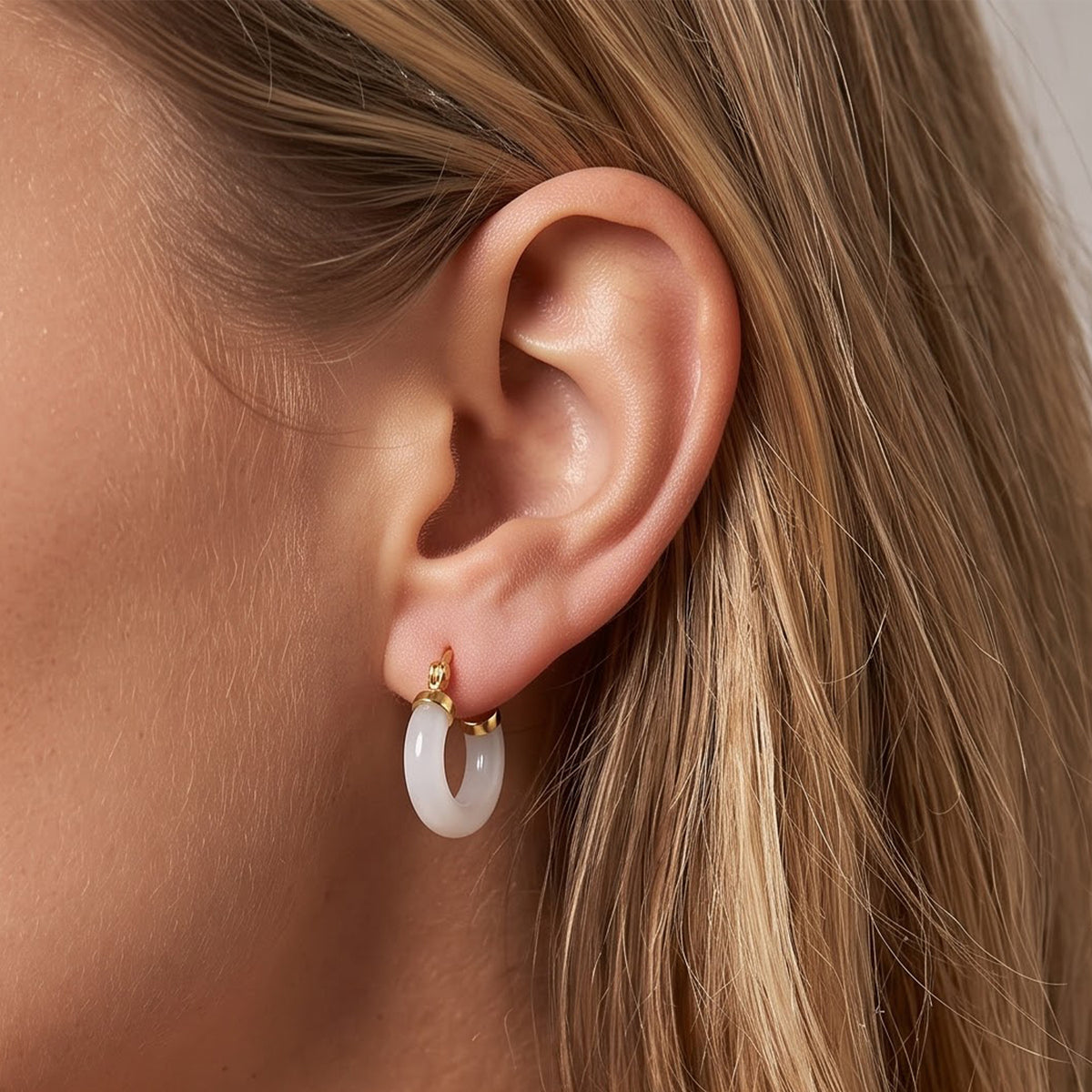 EXTREM SELTEN Natürliche Weiße Jadeit Jade Ohrringe 925 Silber Vergoldet ca. 28.00 ct