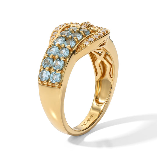 EVER TRUE AA Blauer Apatit, Weißer Zirkon Ring Reine Bronze (Größe 20.00) ca. 1.54 ct