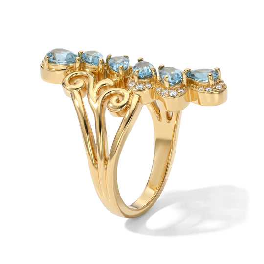 EVER TRUE AA Blauer Apatit, Weißer Zirkon Ring Reine Bronze (Größe 20.00) ca. 1,58 ct
