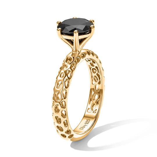 D'Joy Schwarzer Moissanit Ring 925 Silber 750 Gelbgold vermeil (Größe 20.00) ca. 1,78 ct