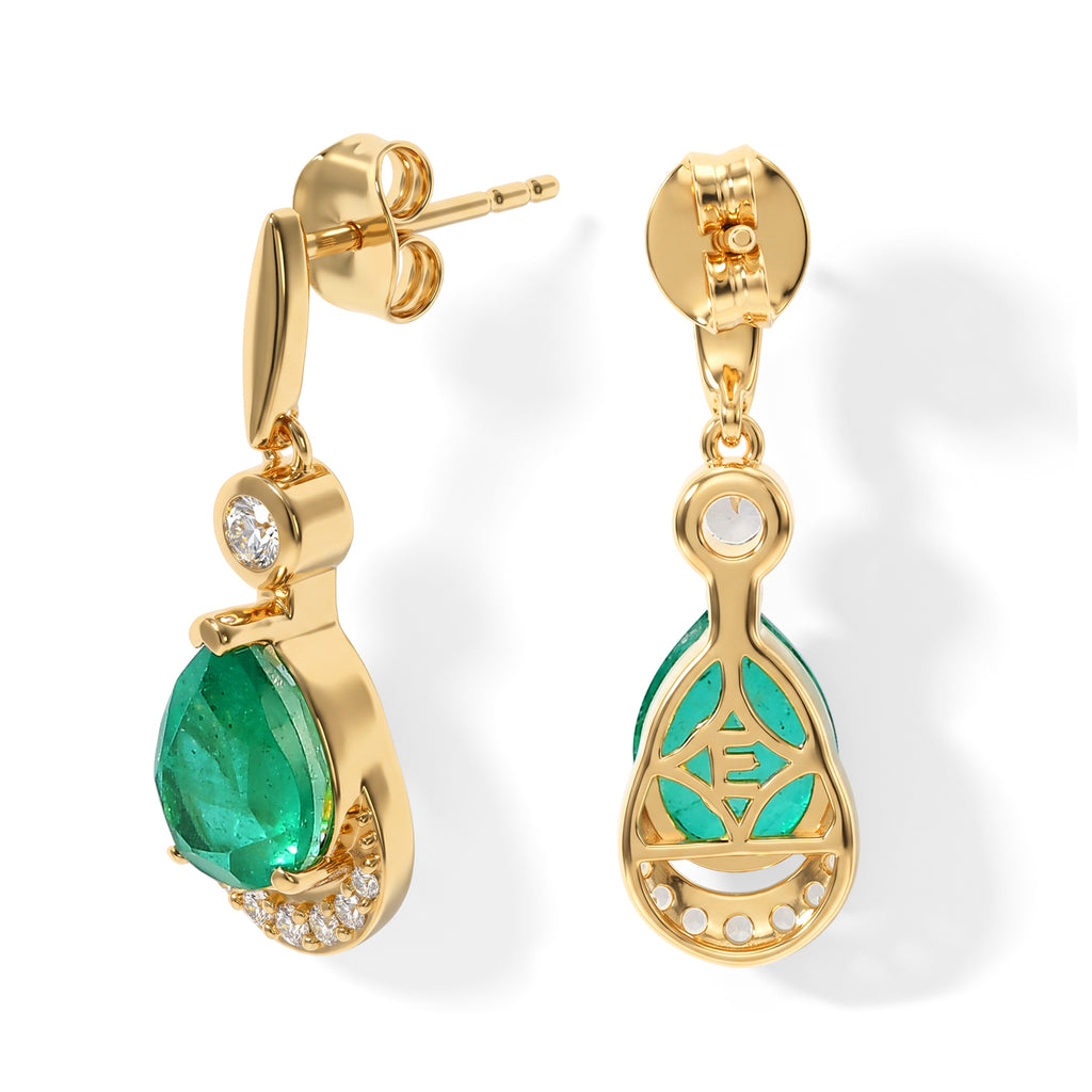 EVER TRUE Smaragd-Quarz Triplette, Weißer Zirkon Ohrringe Reine Bronze ca. 4.37 ct
