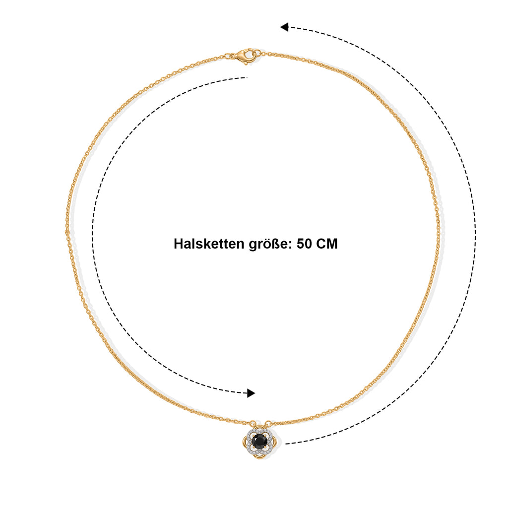 D'Joy Schwarzer Moissanit, Weißer Zirkon Halskette ca. 50 cm 316L Edelstahl 750 Vergoldet ca. 1,02 ct.