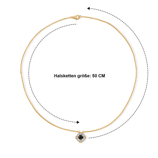 D'Joy Schwarzer Moissanit, Weißer Zirkon Halskette ca. 50 cm 316L Edelstahl 750 Vergoldet ca. 1,02 ct.