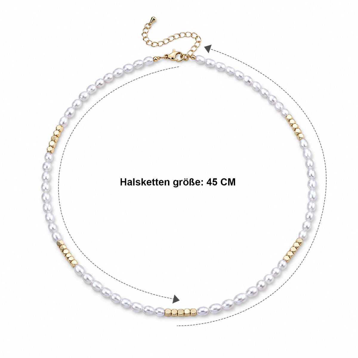 Hämatit, Weiße Süßwasser Perle Halskette (4-5 Werktage Lieferzeit) ca. 45 cm Nickelfreies Messing 15.01 ct