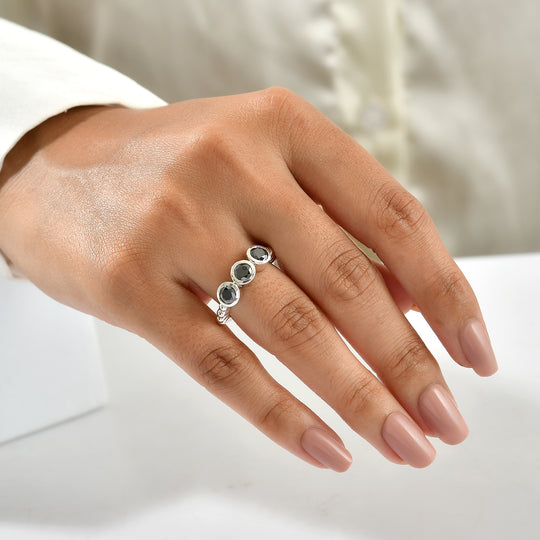 D'Joy Schwarzer Moissanit Ring 925 Silber Rhodiniert (Größe 21.00) ca. 1,32 ct