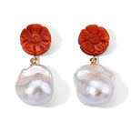 D'Joy Rote Jade, Weiße Barockperle Ohrringe 925 Silber Vergoldet(10-15 Werktage Lieferzeit)