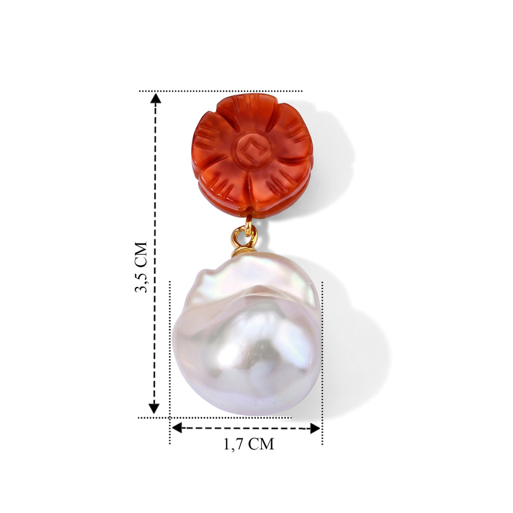 D'Joy Rote Jade, Weiße Barockperle Ohrringe 925 Silber Vergoldet(10-15 Werktage Lieferzeit)