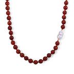 D'Joy Rote Jade, Weiße Barockperle Halskette (4-5 Werktage Lieferzeit) ca. 50 cm 925 Silber Vergoldet 320.01 ct