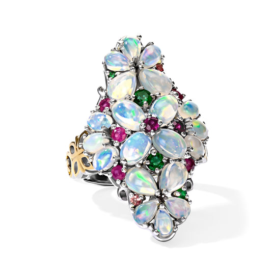 D'Joy AAA Natürlicher, äthiopischer Welo Opal Ring 925 Silber Rhodiniert und 750 Gelbgold Vermeil (Größe 19.00) ca. 6,04 ct
