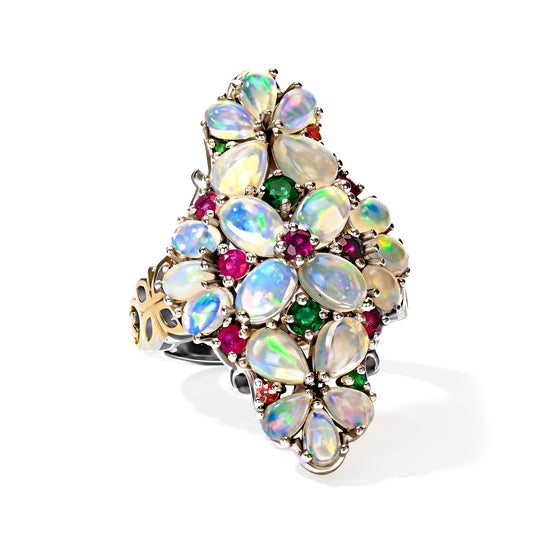 D'Joy AAA Natürlicher, äthiopischer Welo Opal Ring 925 Silber Rhodiniert und 750 Gelbgold Vermeil (Größe 19.00) ca. 6,04 ct