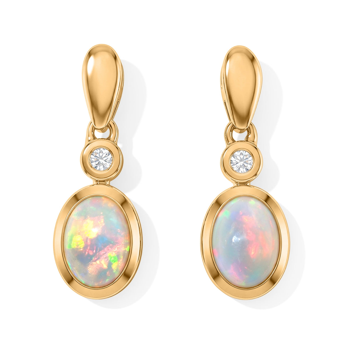 EVER TRUE AAA Natürlicher, äthiopischer Welo Opal, Weißer Zirkon Ohrringe Reine Bronze (10-15 Werktage Lieferzeit) ca. 1,14 ct.