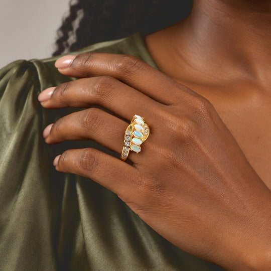 EVER TRUE AA Natürlicher, äthiopischer Welo Opal, Weißer Zirkon Ring Reine Bronze (Größe 17.00) (10-15 Werktage Lieferzeit) ca. 2,20 ct