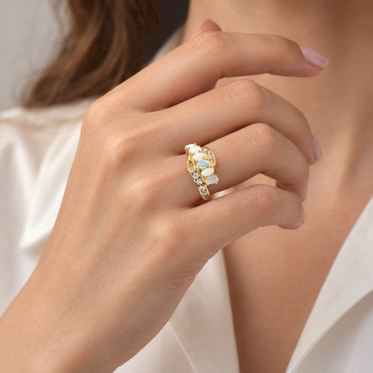 EVER TRUE AA Natürlicher, äthiopischer Welo Opal, Weißer Zirkon Ring Reine Bronze (Größe 17.00) (10-15 Werktage Lieferzeit) ca. 2,20 ct