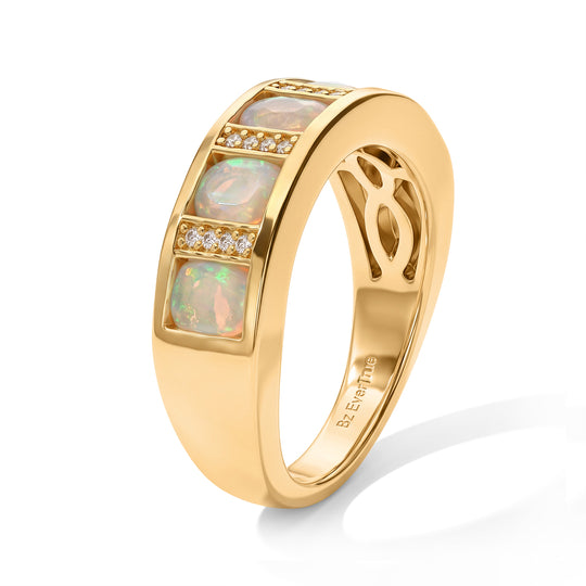 EVER TRUE AA Natürlicher, äthiopischer Welo Opal, Weißer Zirkon Ring Reine Bronze (Größe 17.00) ca. 1,12 ct