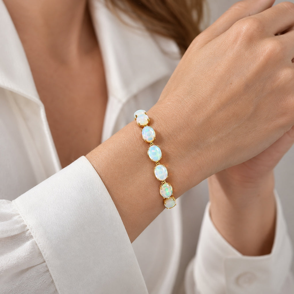 D'Joy AA Natürlicher, äthiopischer Welo Opal Armband (10-15 Werktage Lieferzeit) ca. 19 cm 925 Silber 750 Gelbgold vermeil ca. 18,05 ct.