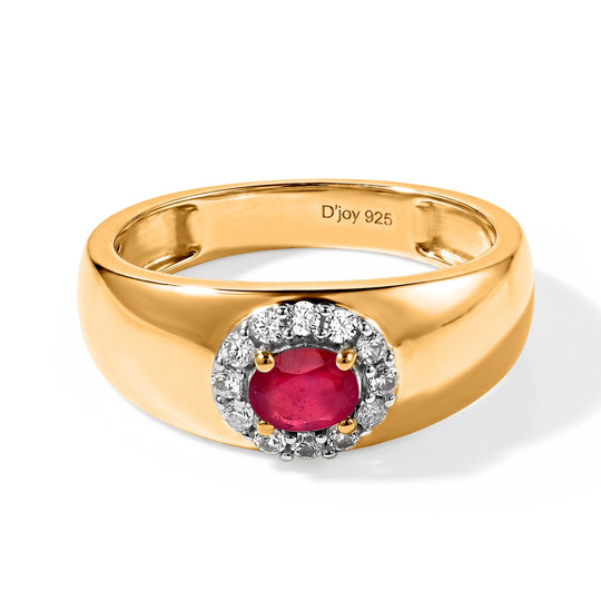 D'Joy AA Afrikanischer Rubin (Fissure gefüllt), Weißer Zirkon Ring 925 Silber 750 Vergoldet (Größe 19.00) ca. 0,84 ct
