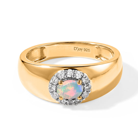 D'Joy AA Natürlicher, äthiopischer Welo Opal, Weißer Zirkon Ring 925 Silber 750 Vergoldet (Größe 17.00) (10-15 Werktage Lieferzeit) ca. 0,43 ct