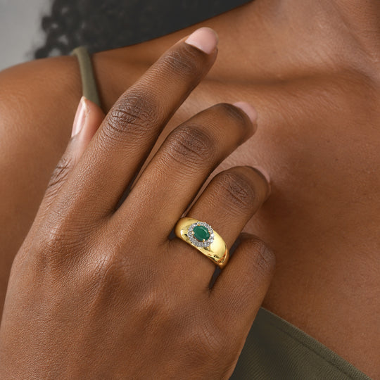 D'Joy AA Socoto Smaragd, Weißer Zirkon Ring 925 Silber 750 Vergoldet (Größe 21.00) ca. 0,59 ct