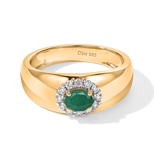 D'Joy AA Socoto Smaragd, Weißer Zirkon Ring 925 Silber 750 Vergoldet (Größe 21.00) ca. 0,59 ct