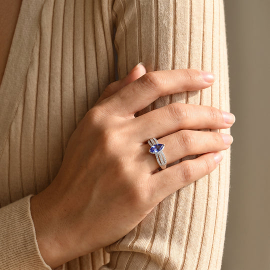 D'Joy Tansanit, Weißer Zirkon Ring 925 Silber Rhodiniert (Größe 20.00)  ca. 1,45 ct