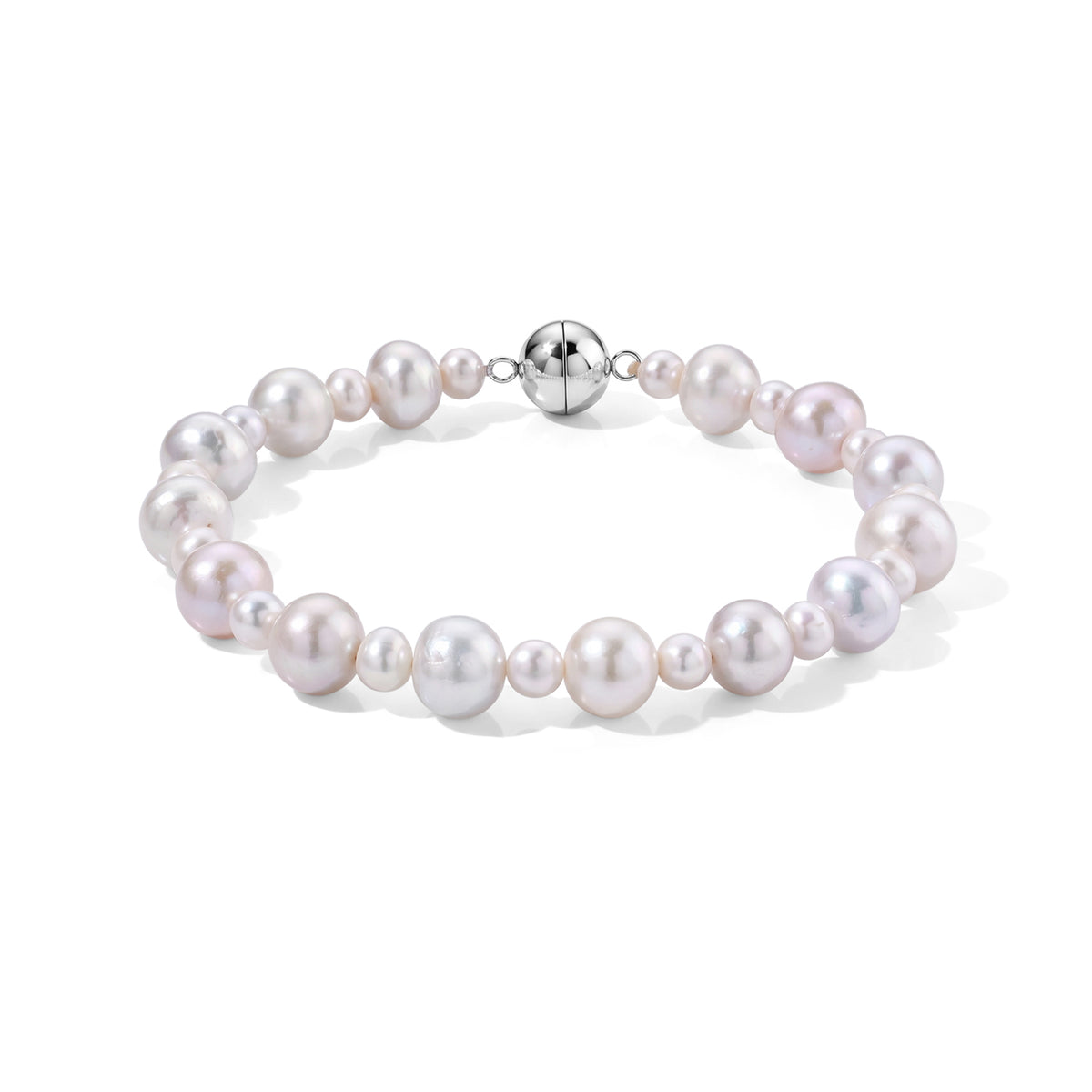 Weiße Edison Perle (9-11 mm), Zhuji Akoya Perle (5-5.5mm) Armband ca. 20 cm 316L Edelstahl Rhodiniert