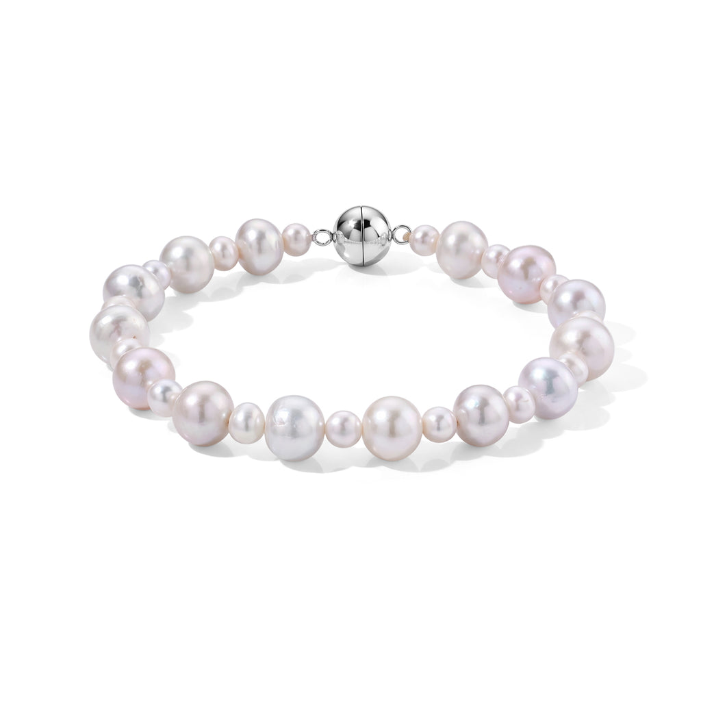 Weiße Edison Perle (9-11 mm), Zhuji Akoya Perle (5-5.5mm) Armband ca. 20 cm 316L Edelstahl Rhodiniert