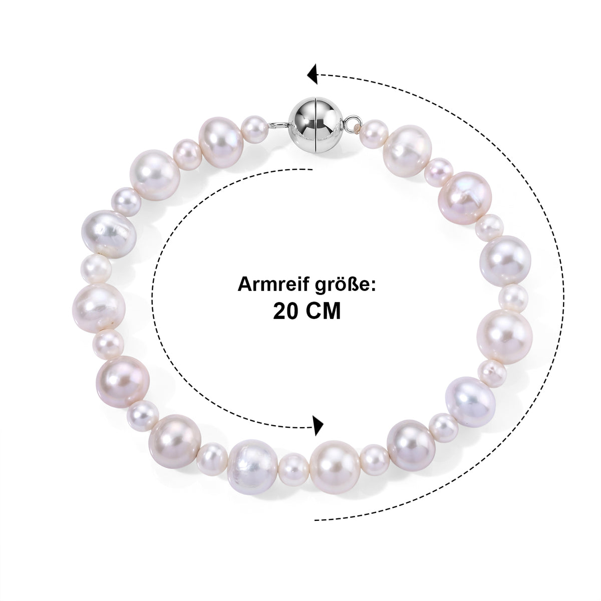 Weiße Edison Perle (9-11 mm), Zhuji Akoya Perle (5-5.5mm) Armband ca. 20 cm 316L Edelstahl Rhodiniert
