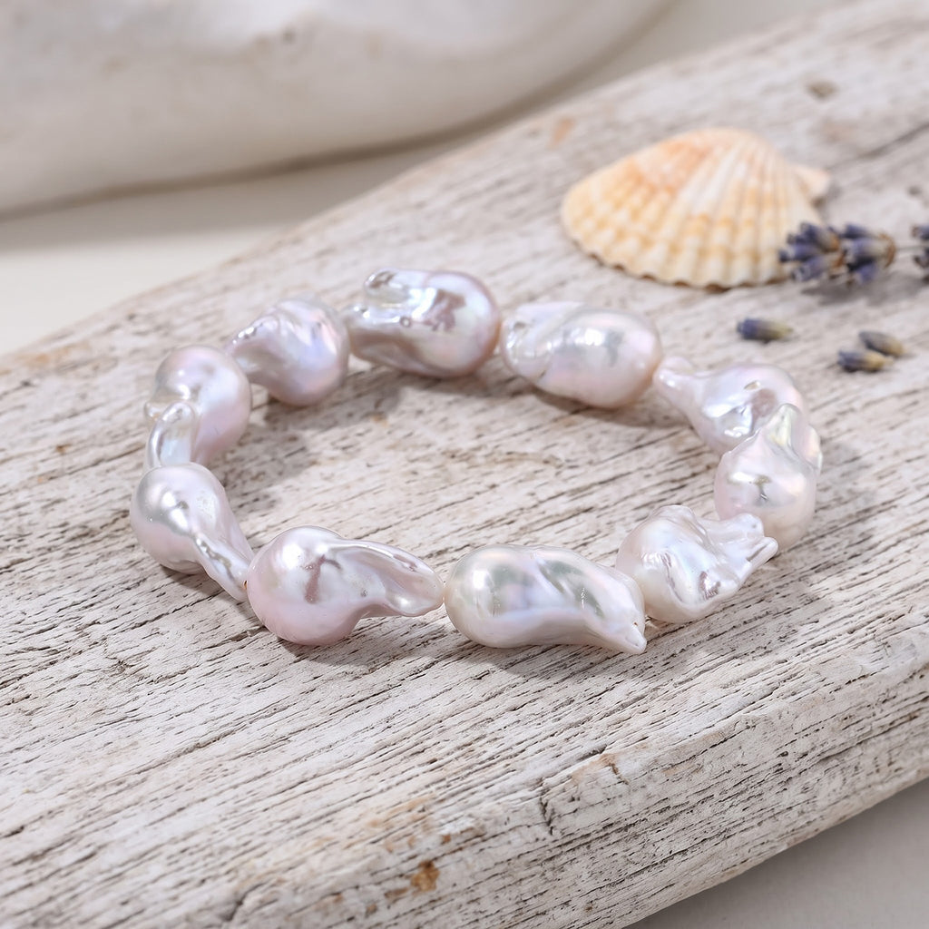 Weiße Barockperle Armband 18 cm Strechable